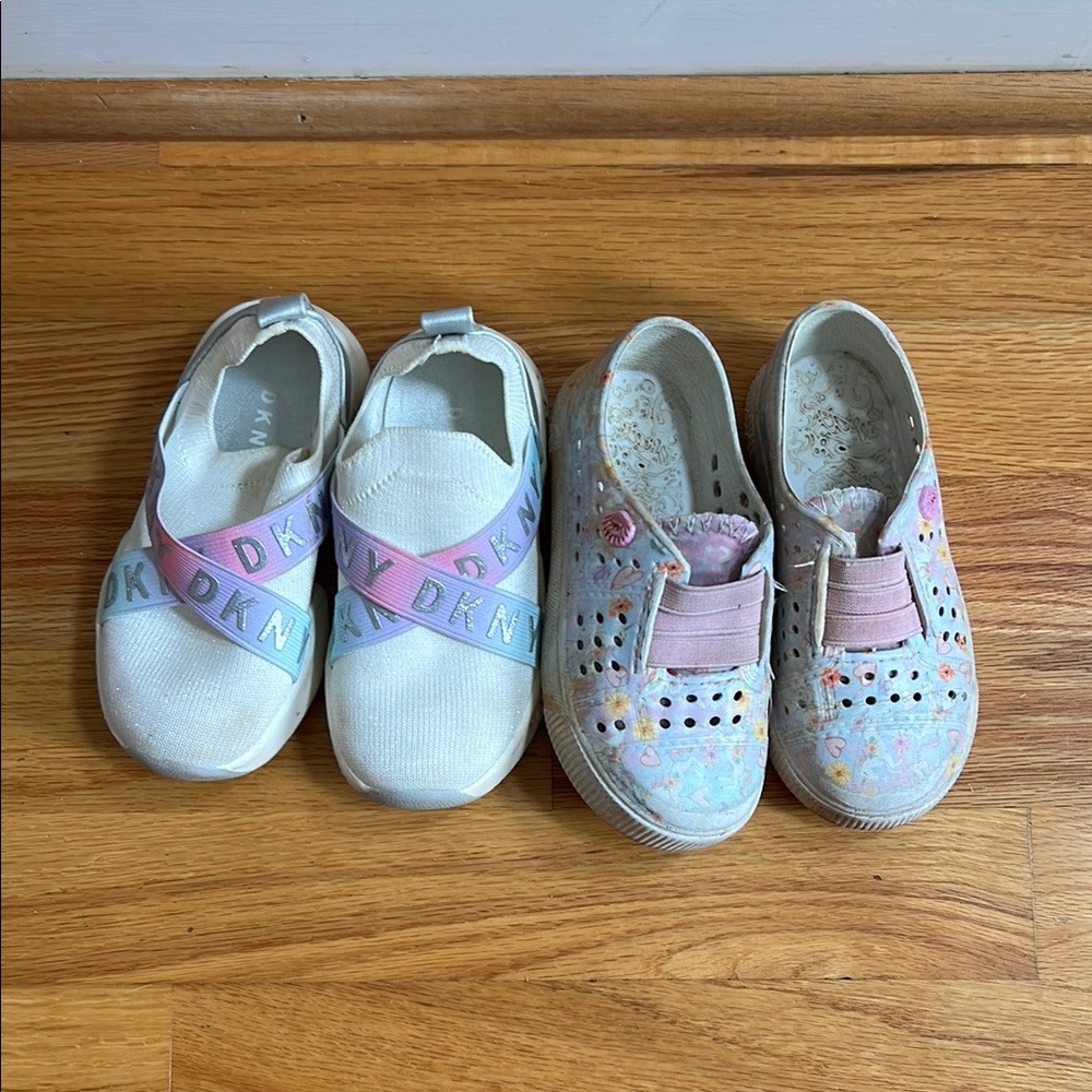 DKNY Kids White and Pink Slip-On Shoes bundle of two pairs